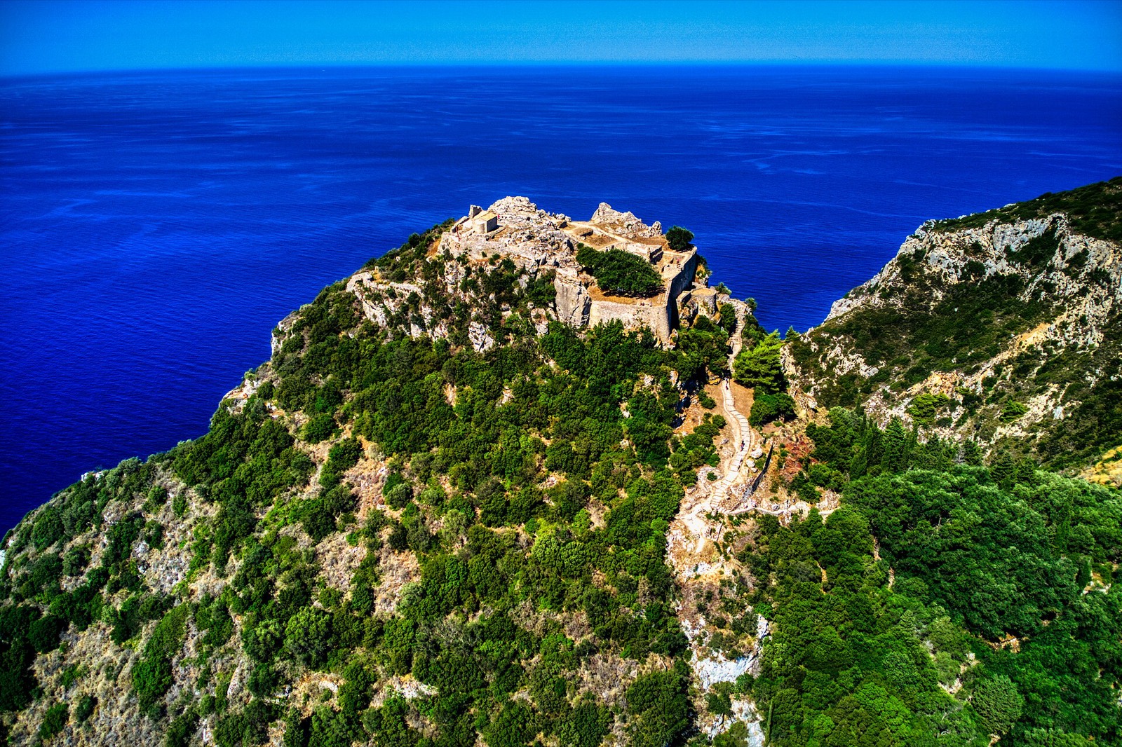 Angelokastro fortress on the limestone cliff above Paleokastritsa