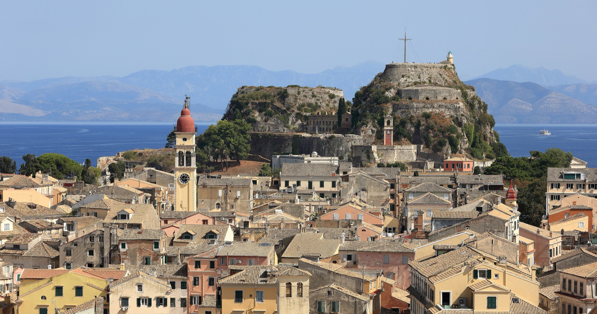 Old Fortress and UNESCO Old Town of Corfu seen from the New Fortress